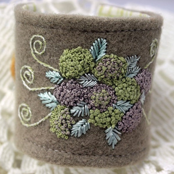 Wrist Cuff Hand Embroidered Fiber Bracelet Hydrangeas