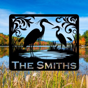 Personalized Herons Metal Sign, Heron Name Sign, Heron Wall Art, Wildlife Bird Wall Decor, Bird