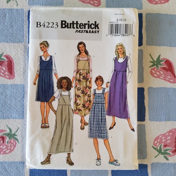 Butterick 4223 Complete Uncut Factory Folds Vintage 2004 Sewing Pattern Jumpers Dresses Overall Style Bib Or Regular Size 8-12 Bust 31.5-34