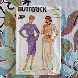 Butterick 4001 Complete Uncut Factory Folds Vintage 80s Sewing Pattern Blouson Top Straight Skirt Size 6 8 10 Bust 30.5 31.5 32.5