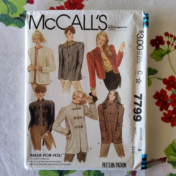 McCalls 7799 Complete Uncut Factory Folds Vintage 80s Sewing Pattern Boxy Jacket Quilted Cropped Faux Fur Lots of Style Options  8 Bust 31.5