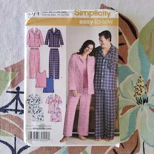 Simplicity 3971 Complete Uncut Factory Folds Sewing Pattern Larger Size Unisex Pajamas Pattern Classic Menswear Style PJs Plus Tanks XL-XXXL