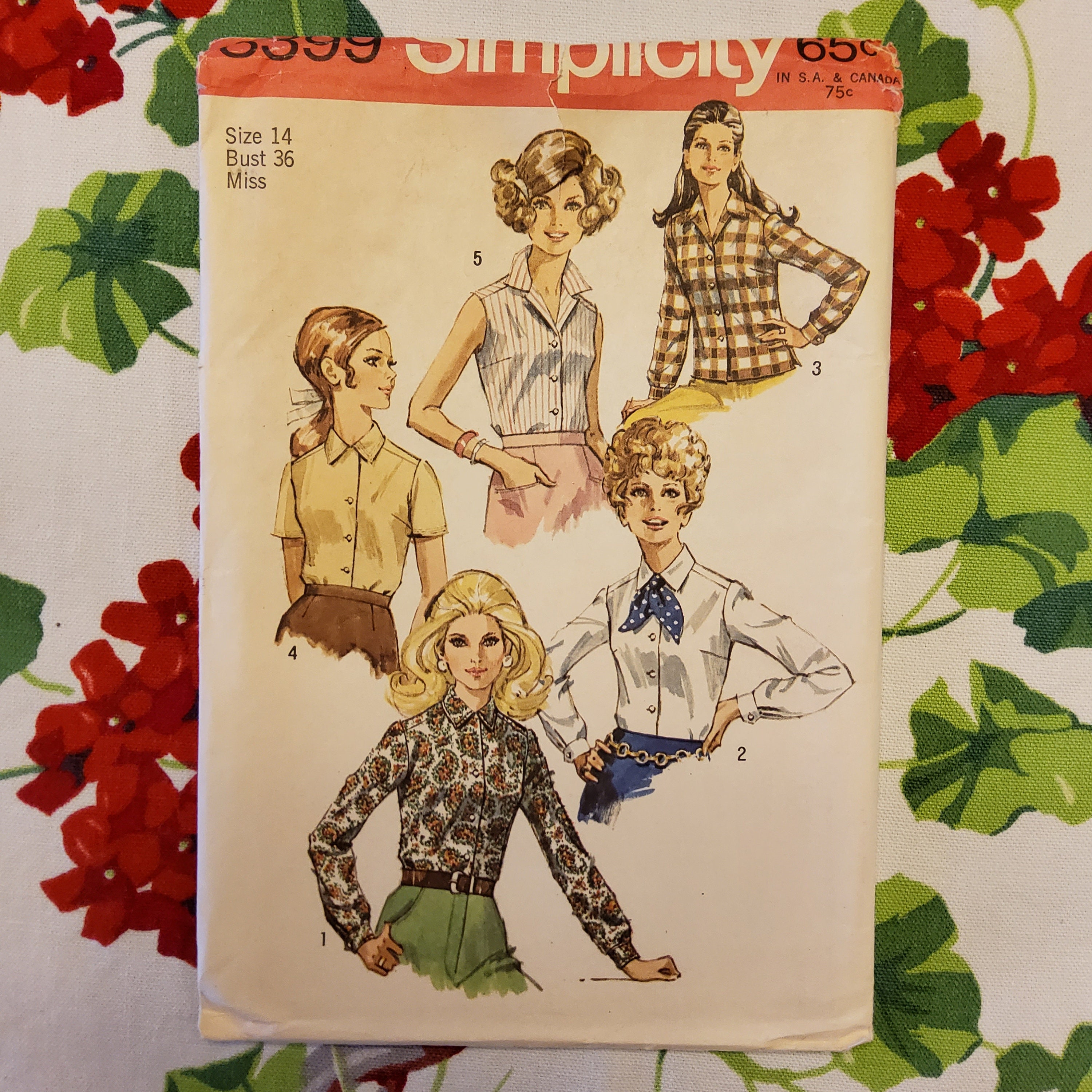 Simplicity 8399 vintage 1960s blouses sewing pattern Bust 36