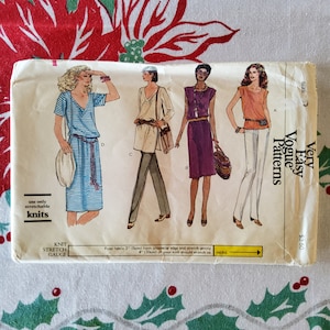 Vogue 7357 Cut Complete Vintage 80s Sewing Pattern Knit Separates Dresses Tunic Top Relaxed Timeless Easy Size D 12 14 34 36