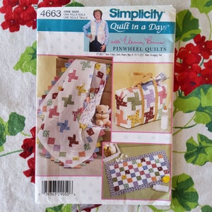 Simplicity 4663 Complete Uncut Factory Folds As It Were Quilt In A Day Elanor Burns Aunt Edna&#39;s Quilt Diaper Bag & Changing Pad