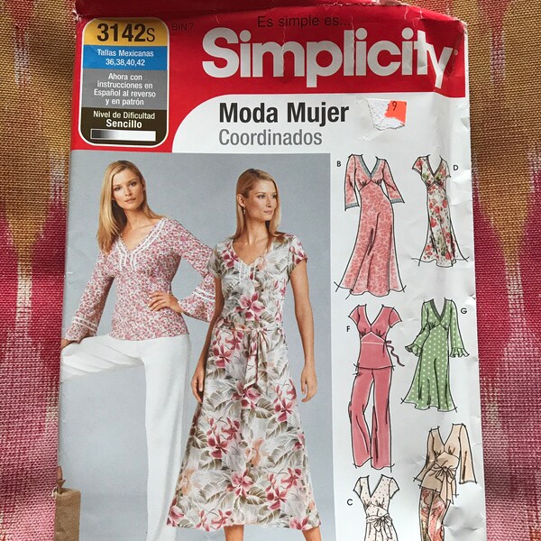 Simplicity 3142s Complete Uncut Factory Folds En Espanol Moda Mujer Coordinados Vestido Blusa Pantalon Spanish Language Pattern