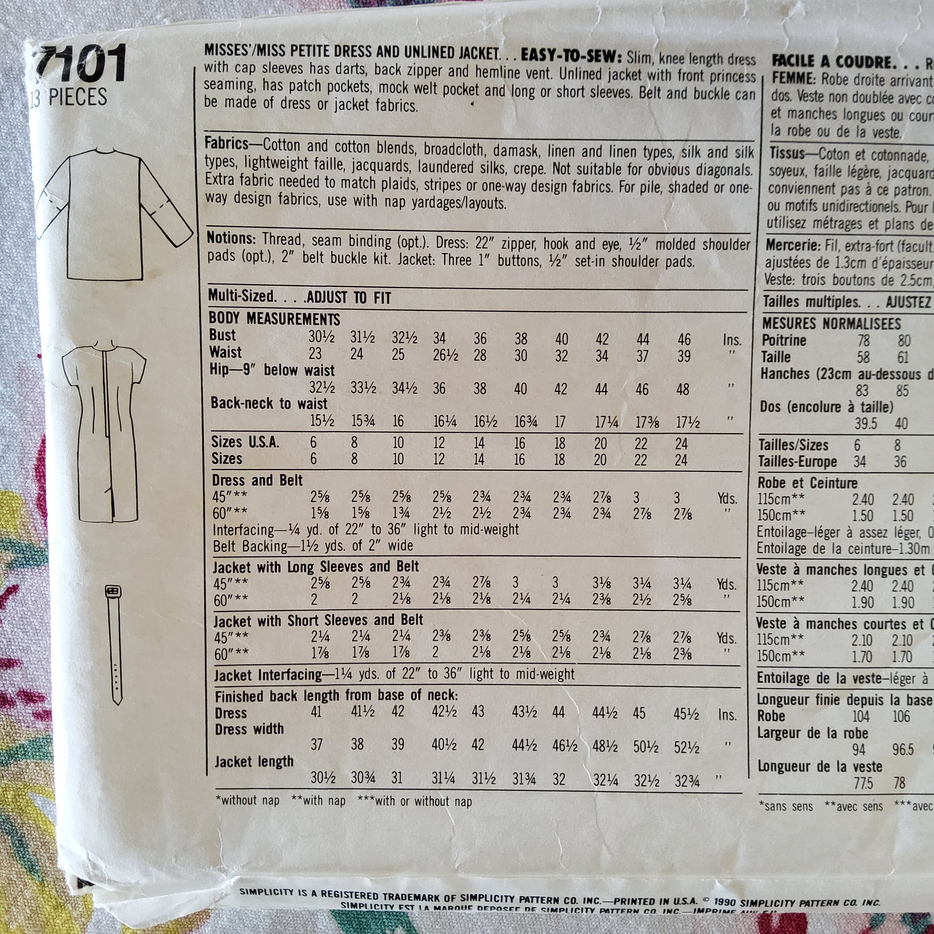 Simplicity 7102 Pattern Simplicity 7101 Complete Uncut Factory Folds Vintage 90s Sewing Pattern ...