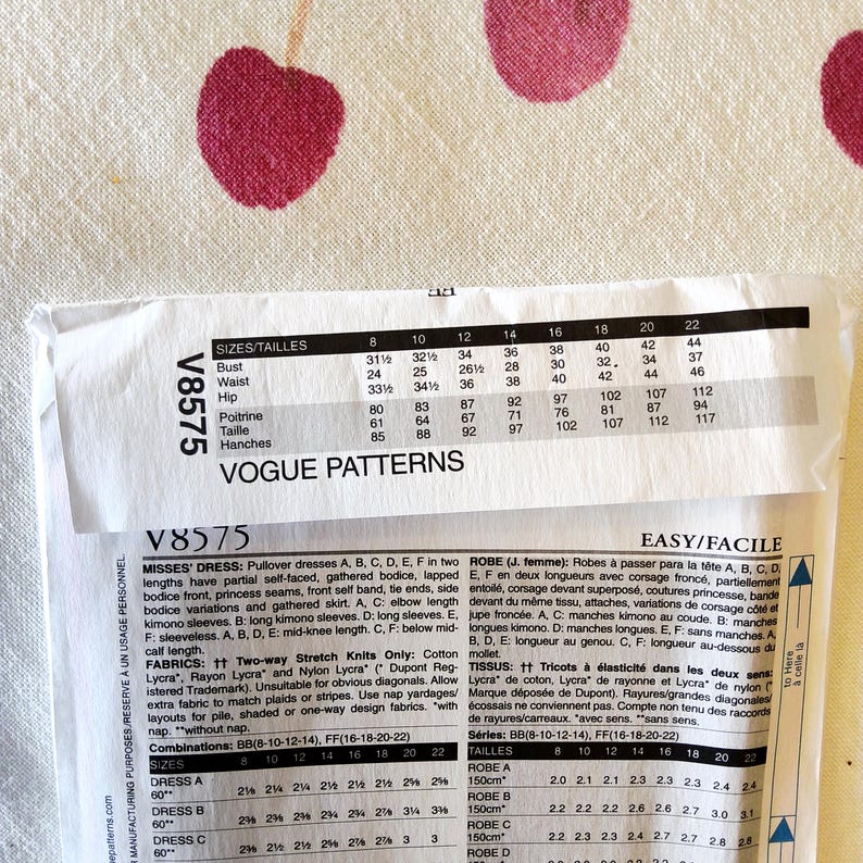 Vogue 8575 Complete Uncut Factory Folds 2009 Sewing Pattern Surplice ...