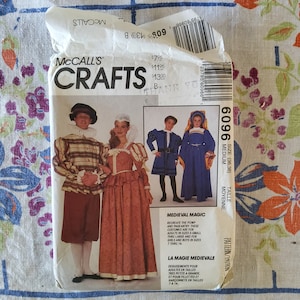 Patrón de costura para disfraz vintage de los años 90, completo, sin cortar, de McCalls 6096, con pliegues de fábrica, para disfraces de feria medieval, para hombres, mujeres, niños y adultos en tallas para niños y adultos