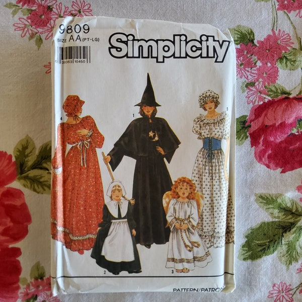 Patrón de costura vintage de los años 90, completo, sin cortar, de fábrica, para disfraces de brujas, colonizadores, ángeles de la pradera, varios tamaños.