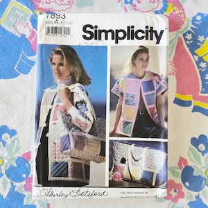 Simplicity 7893 Komplett oklippt fabriksveck Vintage 1992 sömnadsmönster Patchwork jacka väska storlek Pt-LG