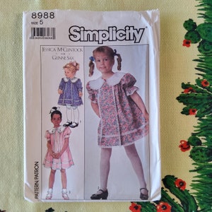 Simplicity 8988 Complete Uncut Factory Folds Vintage 80s Sewing Pattern Jessica McClintock Gunne Sax Child&#39;s Dress A Line Big Collar Sz 5