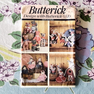 Butterick 6510 Complete Uncut Factory Folds Vintage 1992 90s Sewing Pattern Stuffed Animals Bears Rabbits Babies Mice One of these things...