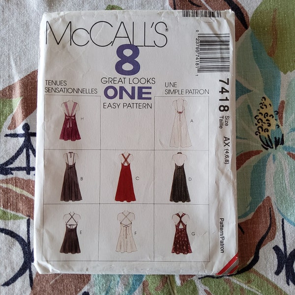 McCalls 7418 Complete Uncut Factory Folds Vintage 90s Sewing Pattern 8 Great Looks Deep Scoop Back Special Occasion Dresses Multi Sizes Avl