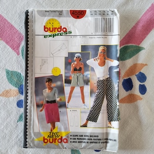 Burda Express 4550 Complete Uncut Factory Folds Vintage 90s Sewing Pattern Wide Leg Palazzo Pants or Full Cut Shorts Size 8-18