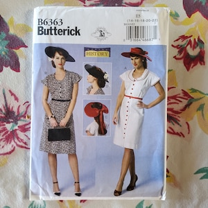 Butterick 6363 Complete Uncut Factory Folds Vaguely Historical 50s-ish Rockabilly Pin Up Girl VLV Dress Size 14-22 Bust 36-44 Includes Hat