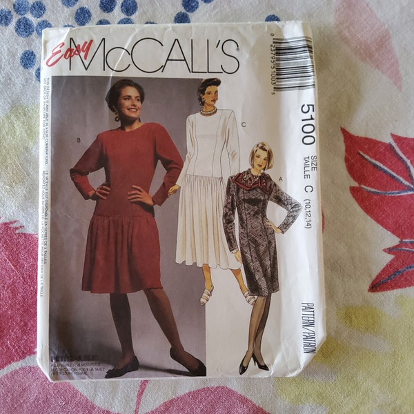 McCalls 5100 Complete Uncut Factory Folds Vintage 90s Sewing Pattern Dropped Waist or Gored Straight Midi or Below Knee Full Skirt Sz 10-14