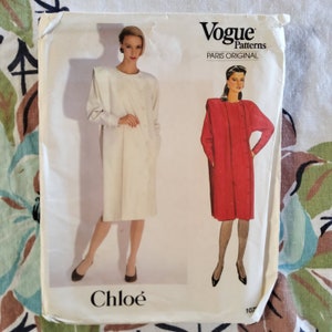 Vogue 1072 Complete Uncut Factory Folds Vintage 80s Sewing Pattern Paris Orignal Chloe Dress With Sew In Label Size 8 Bust 31.5 Rare