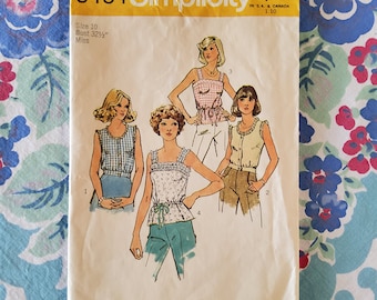 Simplicity 6464 Cut Complete Vintage 70s Sewing Pattern Camisole Style Tops Lace Trim Size 10 Bust 32.5