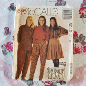 May include: Vintage McCall's sewing pattern for women's pants, size 12. The pattern features three women wearing different styles of pants. The pattern is titled "Easy McCall's" and includes the text "Learn to Sew for Fun" and "Palmettos, A State of Mind".