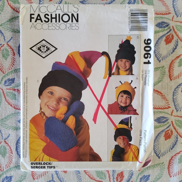 McCalls 9061 Complete Uncut Factory Folds Vintage 90s Sewing Pattern Winter Hats for Kids or Adults Silly Ski Hats Fleece Size S-L