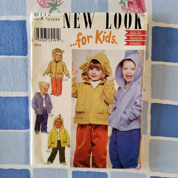 New Look ...for Kids Complete Uncut Factory Folds Vintage 90s Sewing Pattern Fleece Coats Animal Elements and Pants Size 1/2-4 Chest 19-23