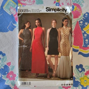 Simplicity 0689 8330 Complete Uncut Factory Folds Sewing Pattern Halter Style Prom Formal Special Occasion Dresses Simple to Dramatic 12-20