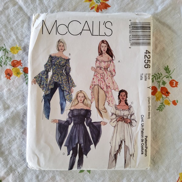 McCalls 4256 Complete Uncut Factory Folds Vintage 2003 Sewing Pattern Witchy Gothic Peasant Romantic Dagger Sleeve Blouses Size XS-M 29.5-36