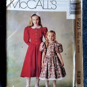 McCalls 271/471 Complete Uncut Factory Folds Vintage 90s Holiday Dresses Princess Seam Full Skirt Puff Sleeves Two Sizes 10-14 or 3-5