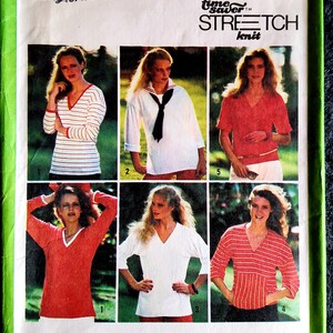 Simplicity 9044 Complete Uncut Factory Folds Vintage 70s Stretch Sewing Pattern Tops Sailor V Neck Kangaroo Pocket Sz 12 14 16 OR 8 10 12