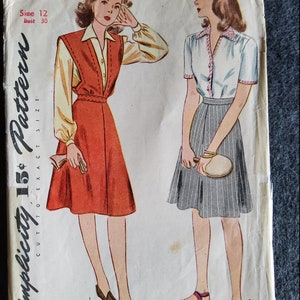 Simplicity 1062 Cut Incomplete Missing H Vintage 40s Jumper and Separates Sewing Pattern
