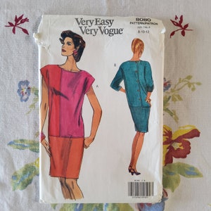 Vogue 8080 Complete Uncut Factory Folds Vintage 90s Sewing Pattern Strong 80s Vibes Color Blocked Sack Dress Size 8-12 Bust 31.5-34