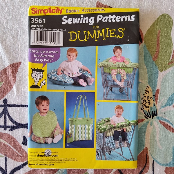 Simplicity 3561 Complete Uncut Factory Folds Sewing Pattern Baby Accessories Sewing for Dummies Cart Cover Bib Diaper Bag Sit Up Pillow