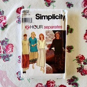 Simplicity 9802 Komplett oklippt fabriksveck Vintage 90-tals sömnadsmönster Hel kjol Överdimensionerade slöa toppar Lösa lager Boho Storlek L XL 40-46