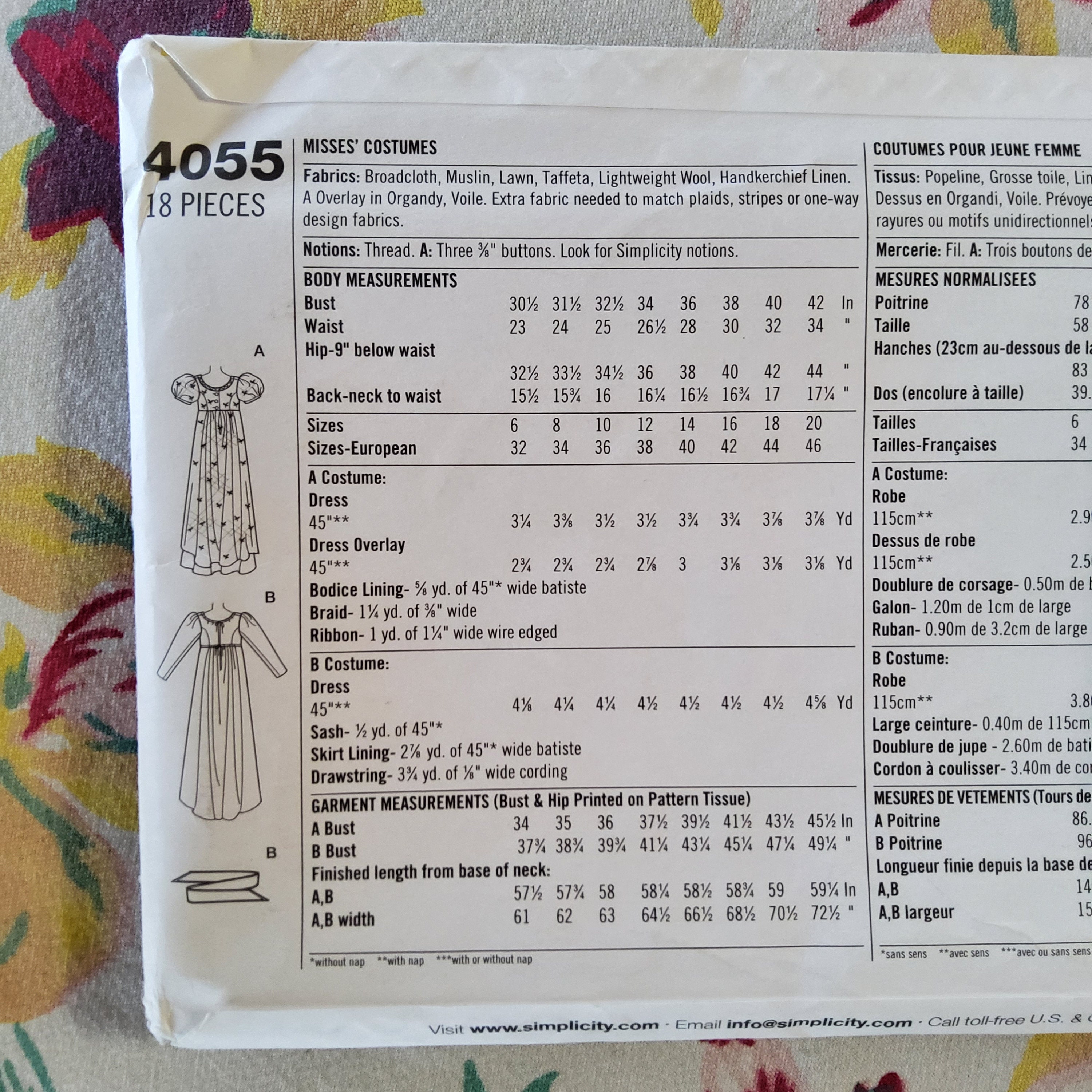 Simplicity 4055 Complete Uncut Factory Folds Sewing Pattern Empire