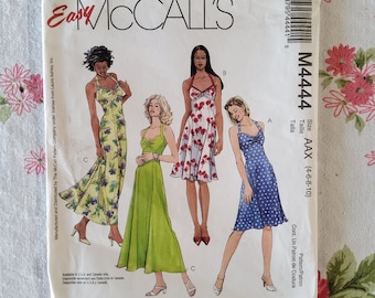 McCalls 4444 Complete Uncut Factory Folds Laura Ashley Sundress Maxi or Midi Princess Seams Rouched Bust Angled Straps Multiple Sizes