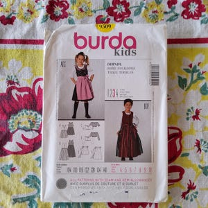Burda 9509 Complete Uncut Factory Folds Sewing Pattern Rare BurdaKids Traditional Dirndl Skirts for Kids Blouse Vest Apron Size 4-10