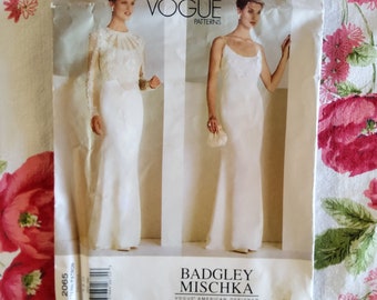 Vogue 2065 Complete Uncut Factory Folds Vintage 90s Sewing Pattern American Designer Badgley Mischka Wedding Dress Advanced Size 6 8 10