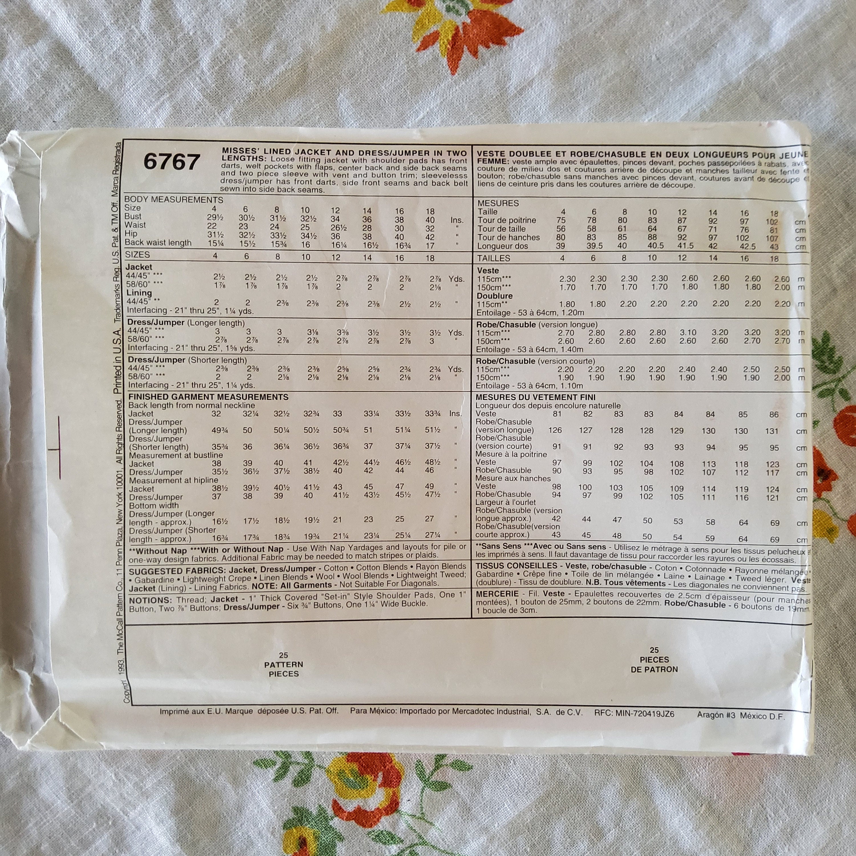 Mccalls 6767 Complete Uncut Factory Folds Vintage 90s Sewing Pattern ...