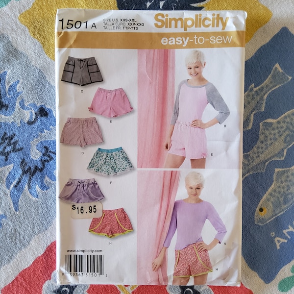 Simplicity 1501 Complete Unctu Factory Folds Sewing Pattern Athleisure Athletic Activewear Raglan Sleeve Top Running Yoga Shorts XXS-XXL