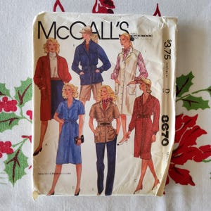 McCalls 8670 complete ongesneden fabrieksplooien VNTG jaren 80 naaipatroon klassieke mode capsule kledingkast hemdjurk jassen trui maat 14 36