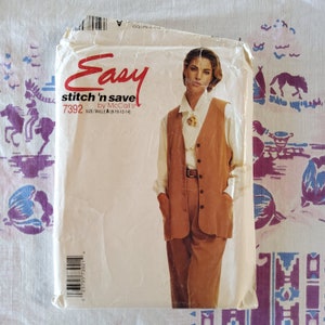 McCalls 7392 Complete Uncut Factory Folds Vintage 90s Vest Blouse with Jabot  Pants Size 8-14 Bust 31.5-36