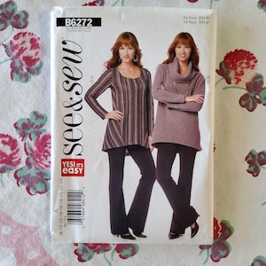 May include: A sewing pattern featuring two women wearing different tops and pants. The pattern is called "see & sew" and includes the text "YES! It's easy".