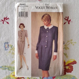 Vogue 8942 Complete Uncut Factory Folds Vintage 90s Sewing Pattern The Vogue Woman Spare Chaste Classic Fashion Dress Sz 6-10 Bust 30.5-32.5