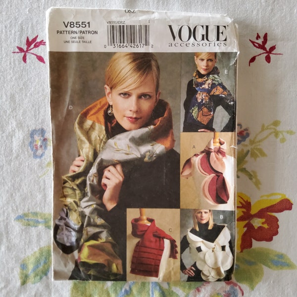 Vogue Accessories 8551 Complete Uncut Factory Folds Sewing Pattern Artful Fanciful Scarves Shawls Great Gifts