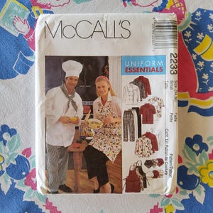 McCalls 2233 Complete Uncut Factory Folds Vintage 1999 90s Sewing Pattern Uniform Essentials Chef's Attire Hat Aprons Jackets Pants Sz 34-36