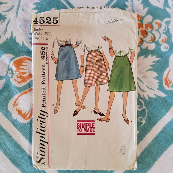 Simplicity 4525 Cut Complete Vintage 60s Sewing Pattern A Line Skirts Waist Variations Size Junior Waist 23.5 Hip 32.5