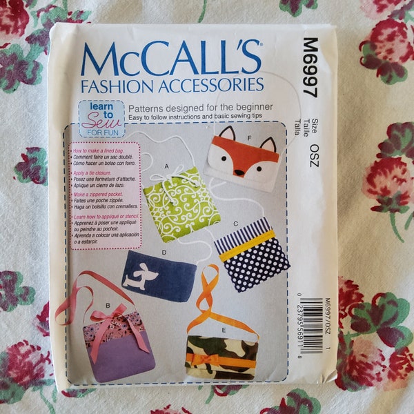 McCalls 6997 Complete Uncut Factory Folds Sewing Pattern For The Beginner Simple Shoulder Envelope Bags Purses