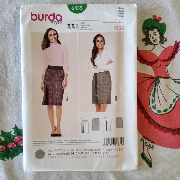Burda 6835 Complete Uncut Factory Folds Sewing Pattern Sexy Pencil Skirts Exposed Zipper Above or At the Knee Size 10-20