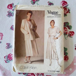 Vogue 1507 Cut Komplett Vintage 1985 80-tals Sömnadsmönster Calvin Klein Plisserad Kjol Oversized Jacka Topp Storlek 10